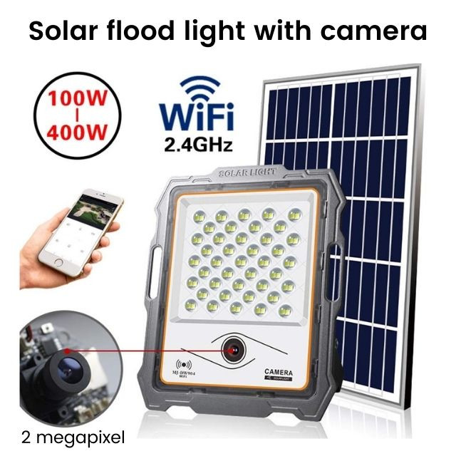 solar powered flood light camera CCTV with security and lighting function all-in-one